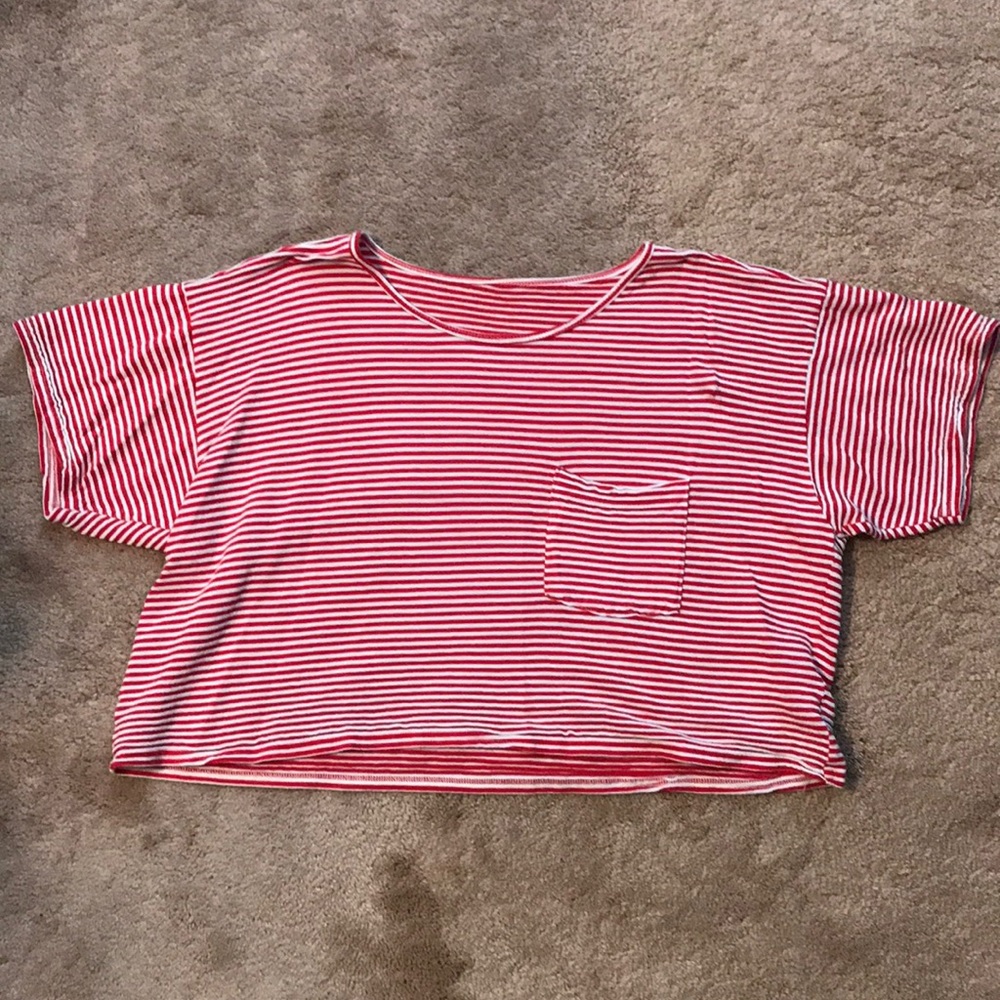 American Apparel Red & white stripe cropped shirt